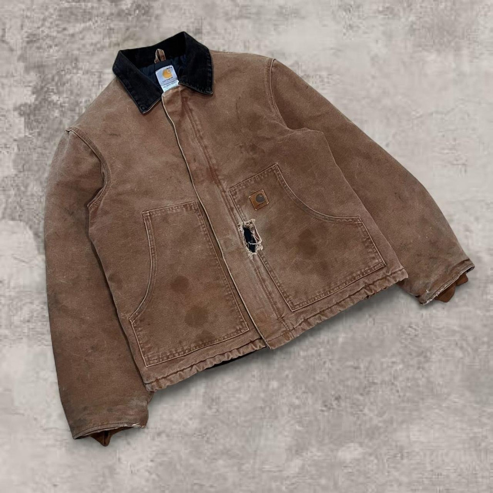 Carhartt J22 Brown Detroit Jacket Quilt Lined Duck Canvas Active Zip Up Medium